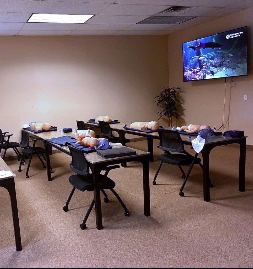 Clear Water training studio classroom with CPR manikins and practice stations ready for class